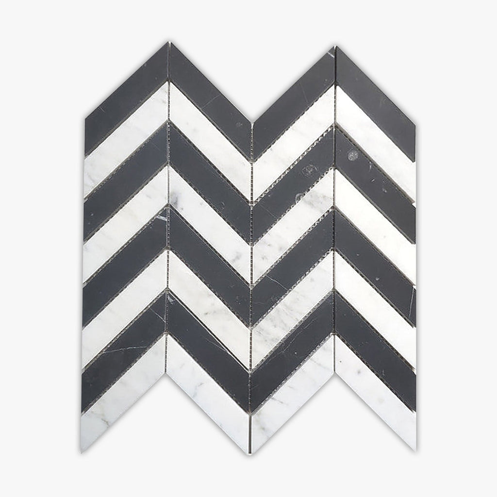 Calacatta Gold, Black Polished Grand Chevron Marble Mosaic