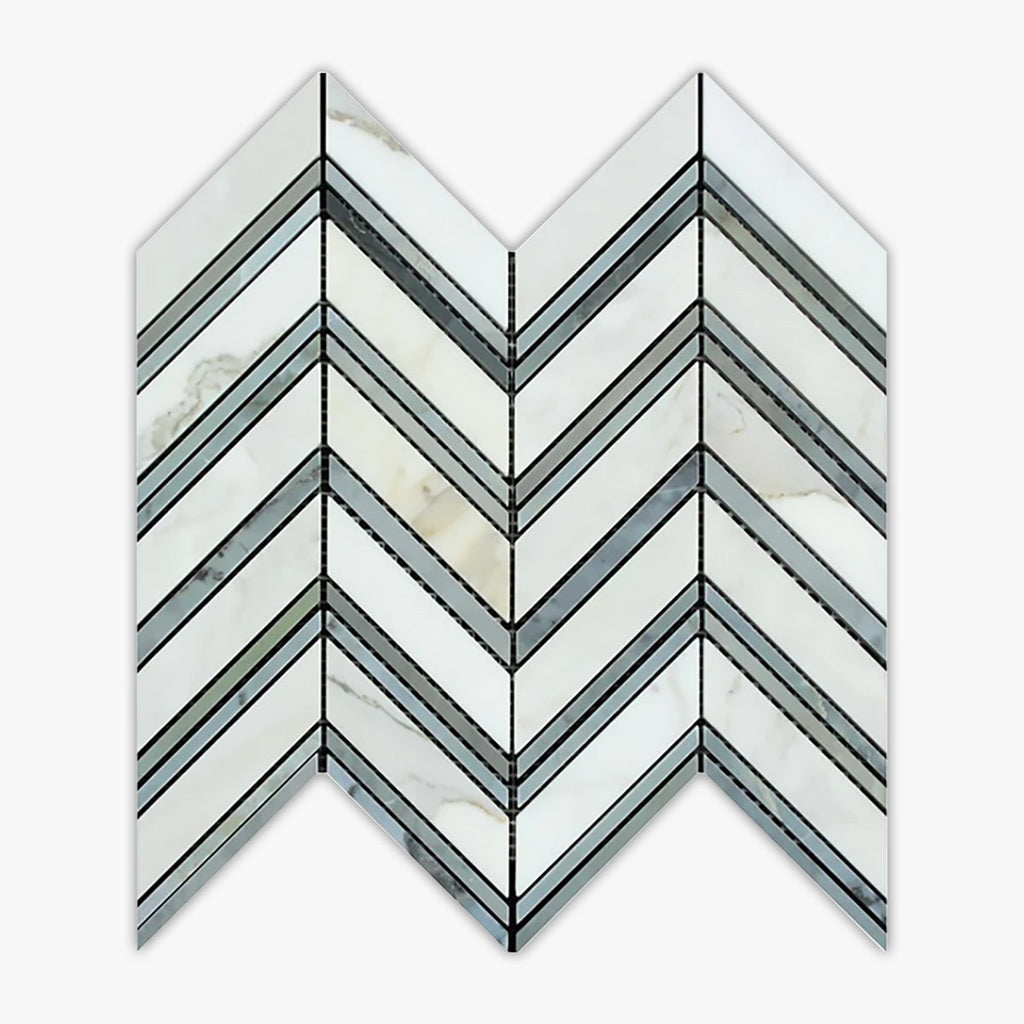 Calacatta Gold, Gray Polished Grand Chevron Marble Mosaic