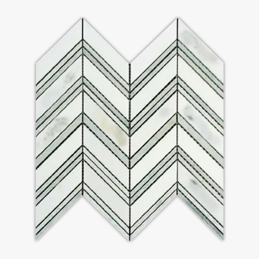 Calacatta Gold, Jade Green Polished Grand Chevron Marble Mosaic