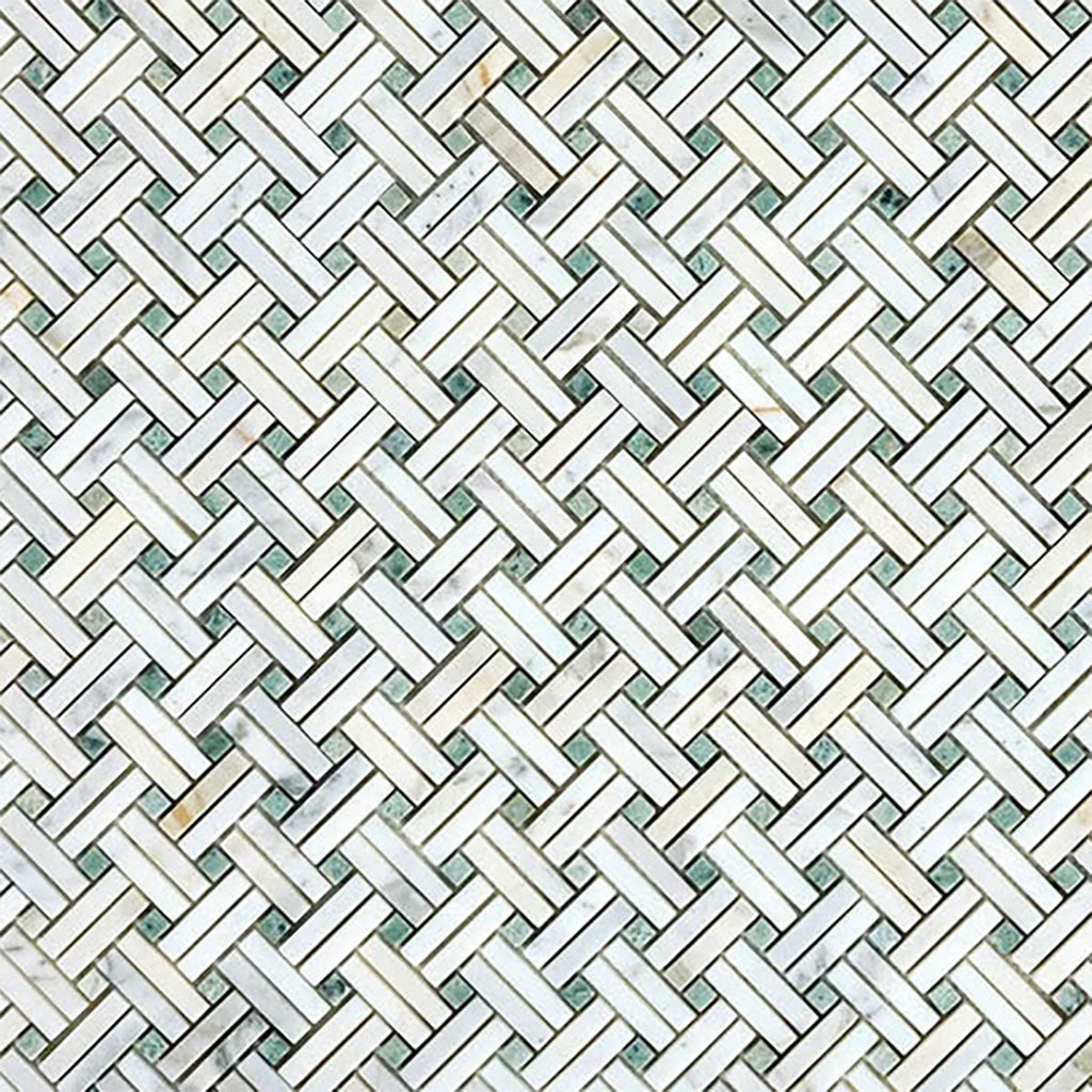 Calacatta Gold, Green Polished Diagonal Basketweave Marble Mosaic