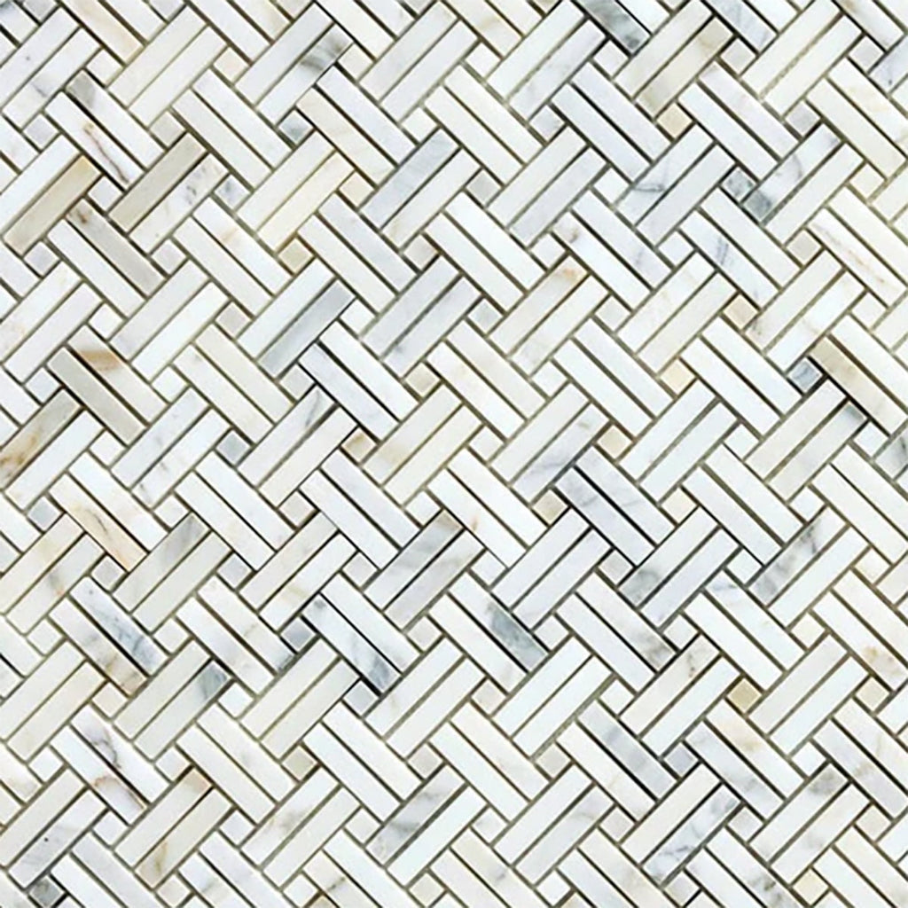 Calacatta Gold Polished Diagonal Basketweave Marble Mosaic