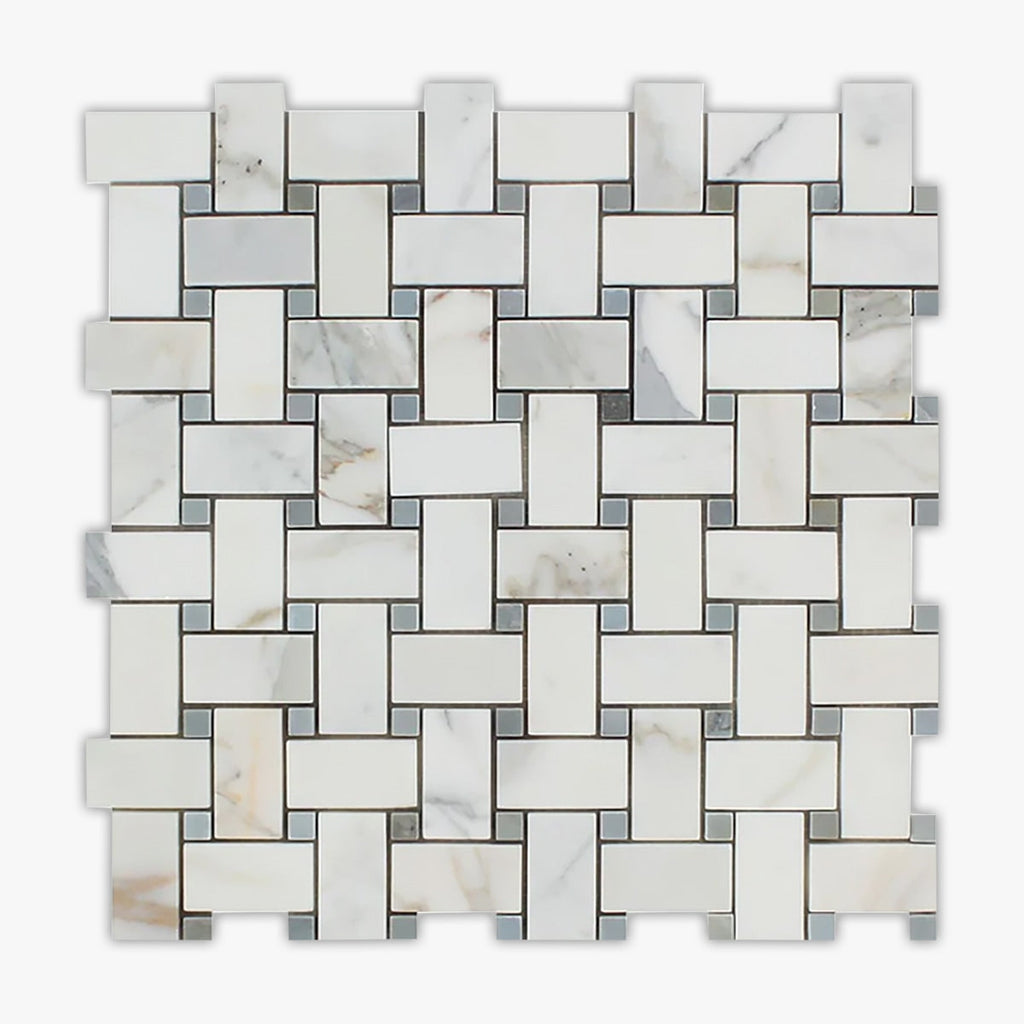 Calacatta Gold, Gray Polished 1x2 Basketweave Marble Mosaic