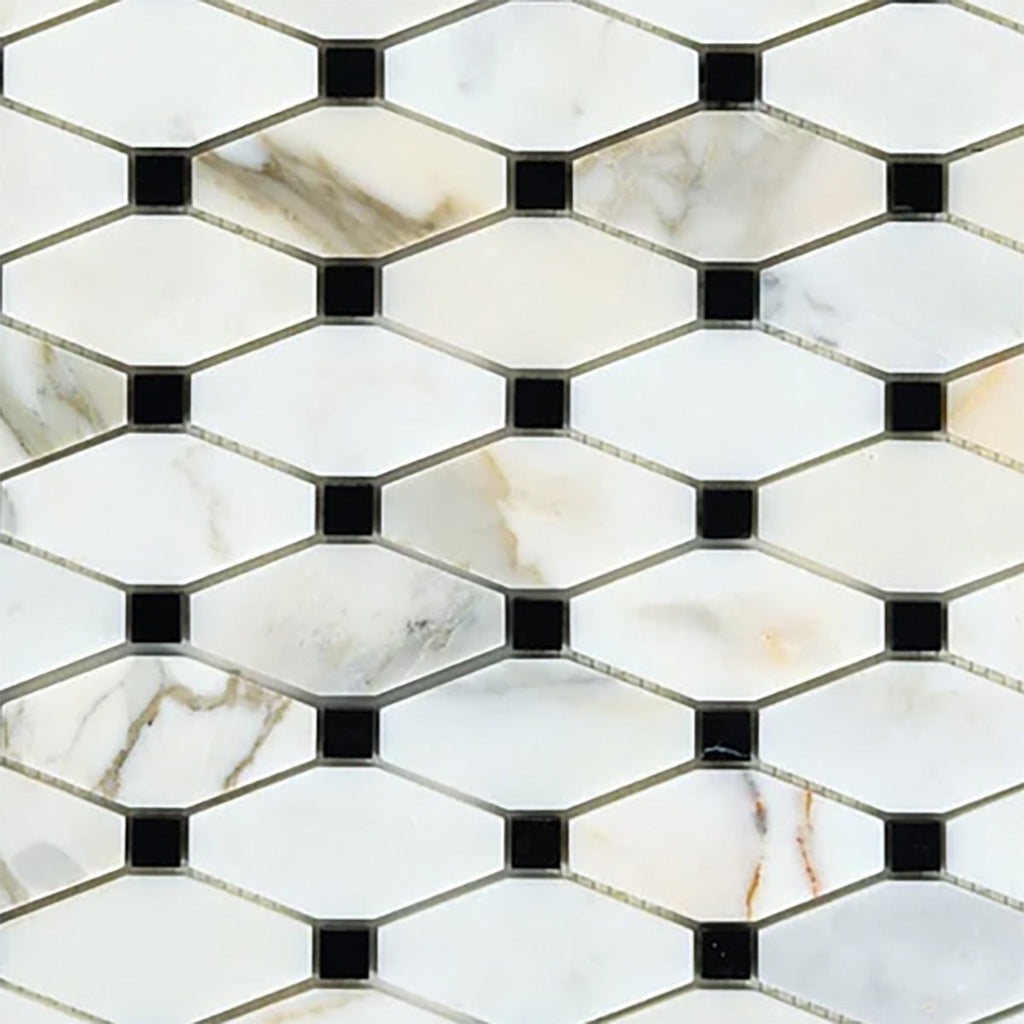 Calacatta Gold, Black Polished 2x4 Octave Marble Mosaic