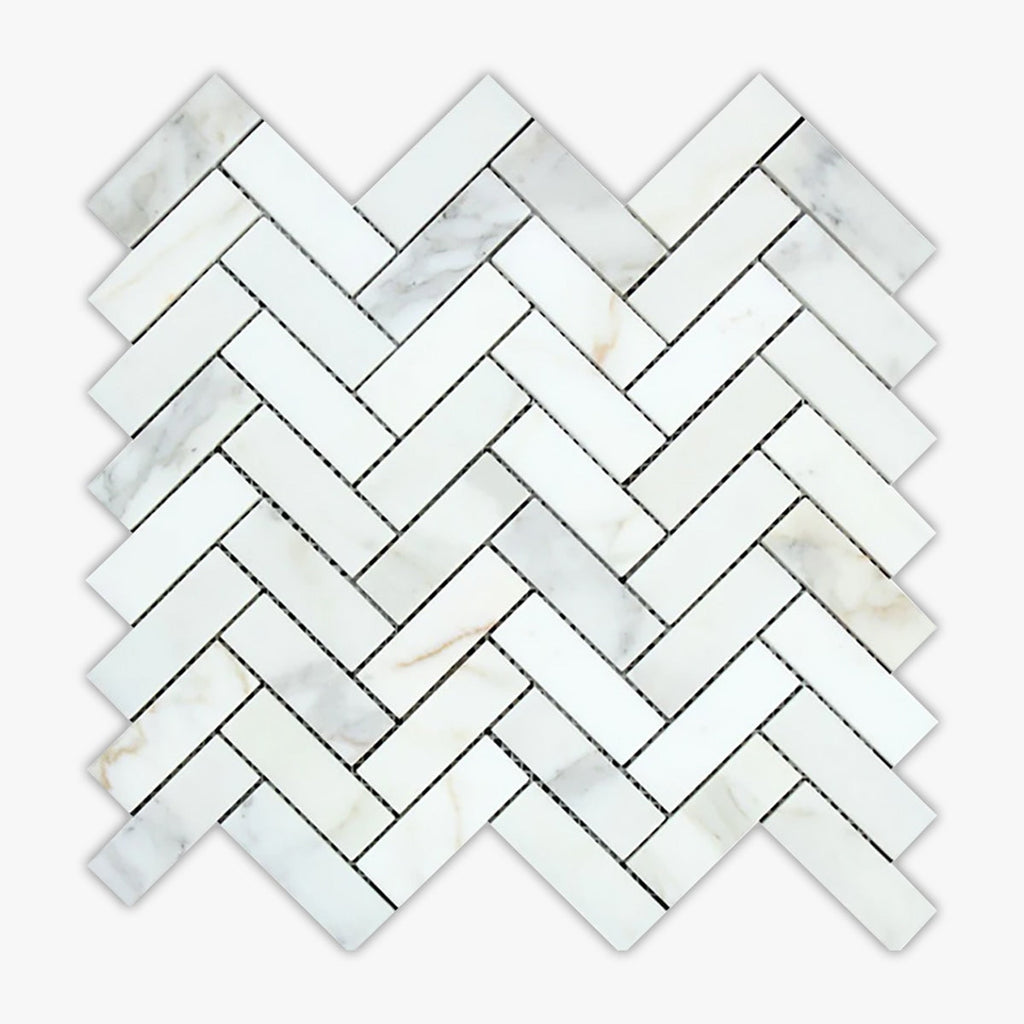 Classic Calacatta Gold Honed 1x3 Herringbone Marble Mosaic