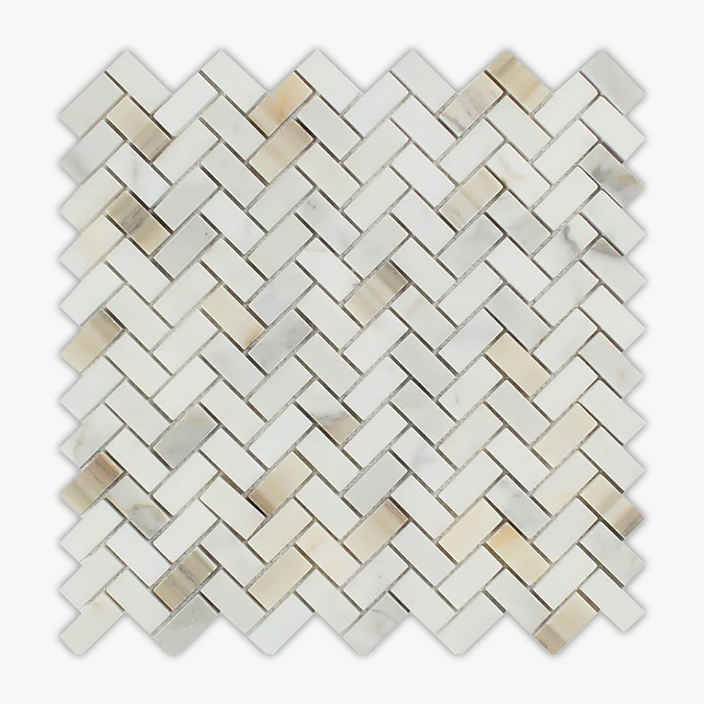 Calacatta Gold Honed 5/8x1 1/4 Herringbone Marble Mosaic