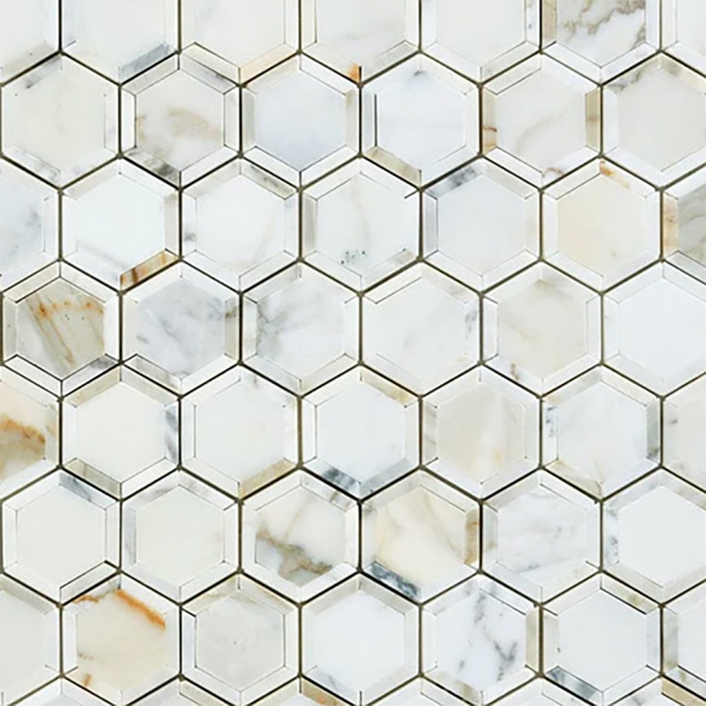 Calacatta Gold Polished 2.5 Inch Framed Hexagon Marble Mosaic