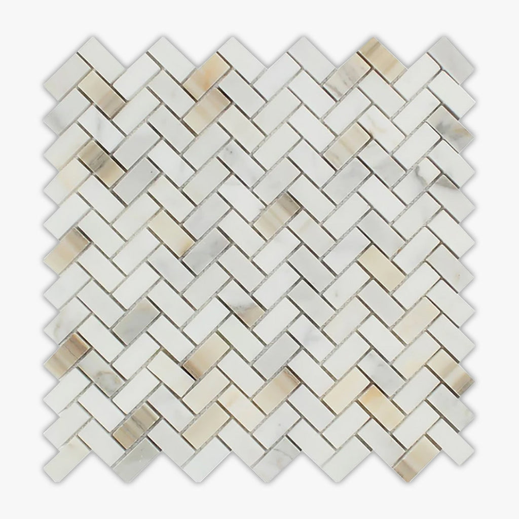 Calacatta Gold Polished 5/8x1 1/4 Herringbone Marble Mosaic