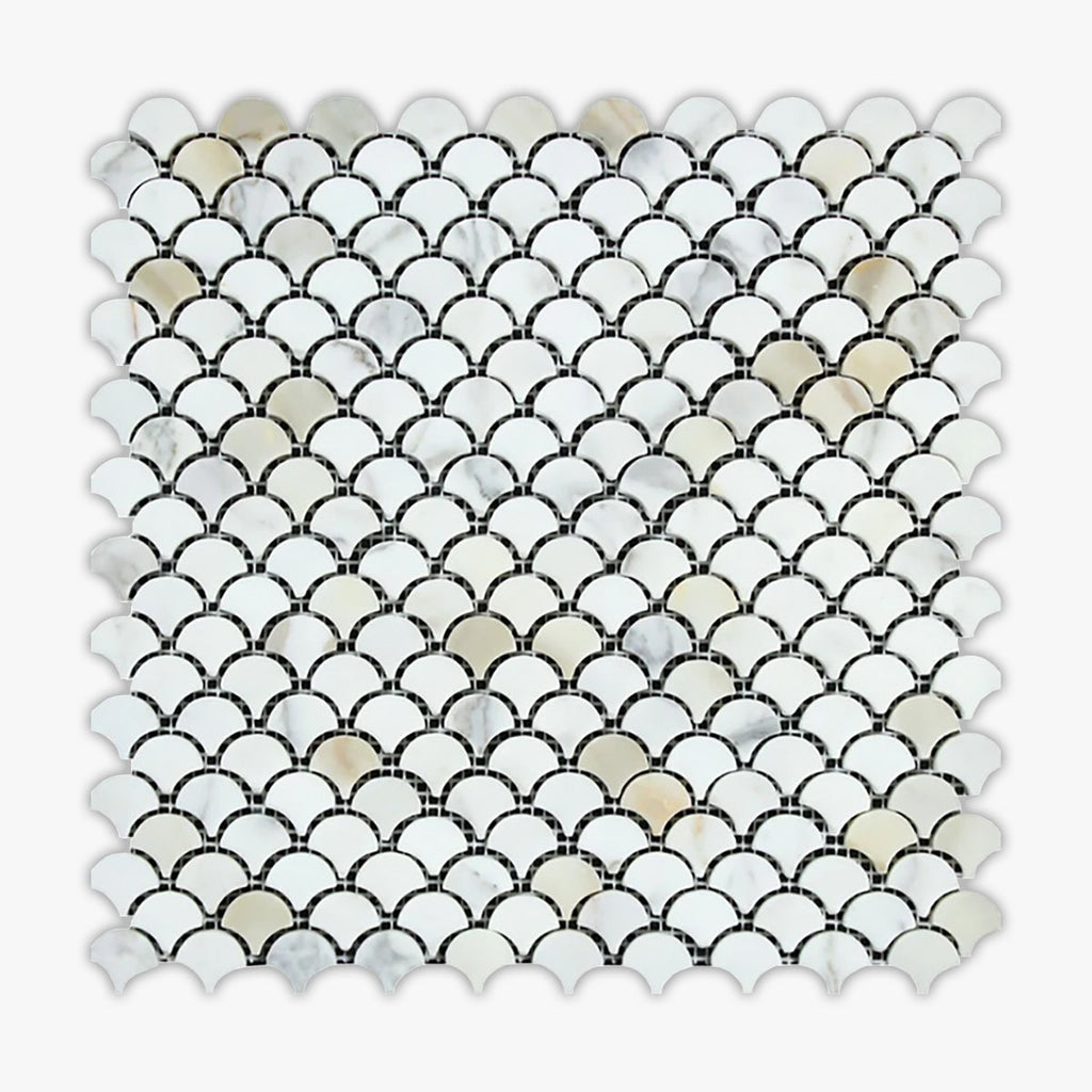 Calacatta Gold Polished 3/4 Fishscale Marble Mosaic