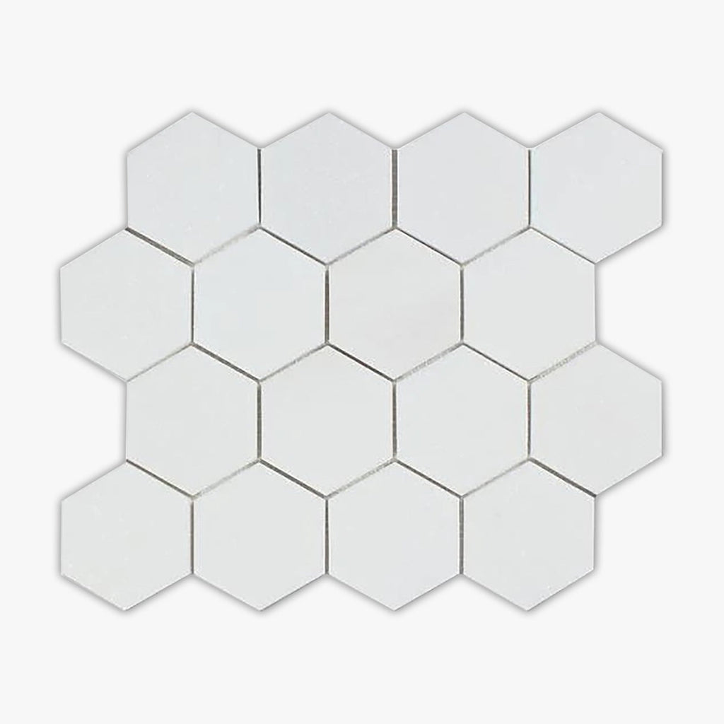 Thassos White Honed 3 Inch Hexagon Marble Mosaic