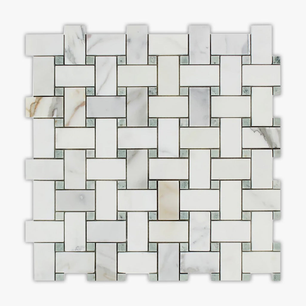 Calacatta Gold, Green Polished 2x4 Large Basketweave Marble Mosaic