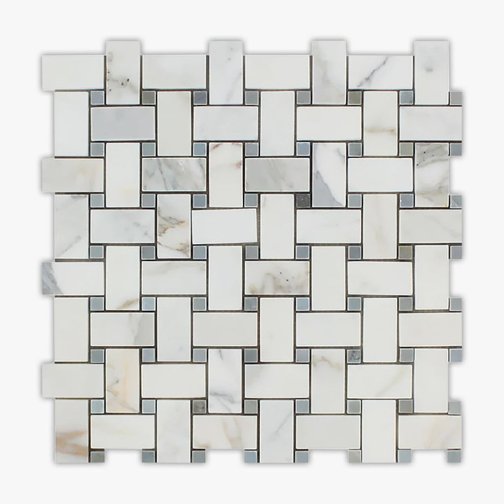 Calacatta Gold, Gray Honed 1x2 Basketweave Marble Mosaic