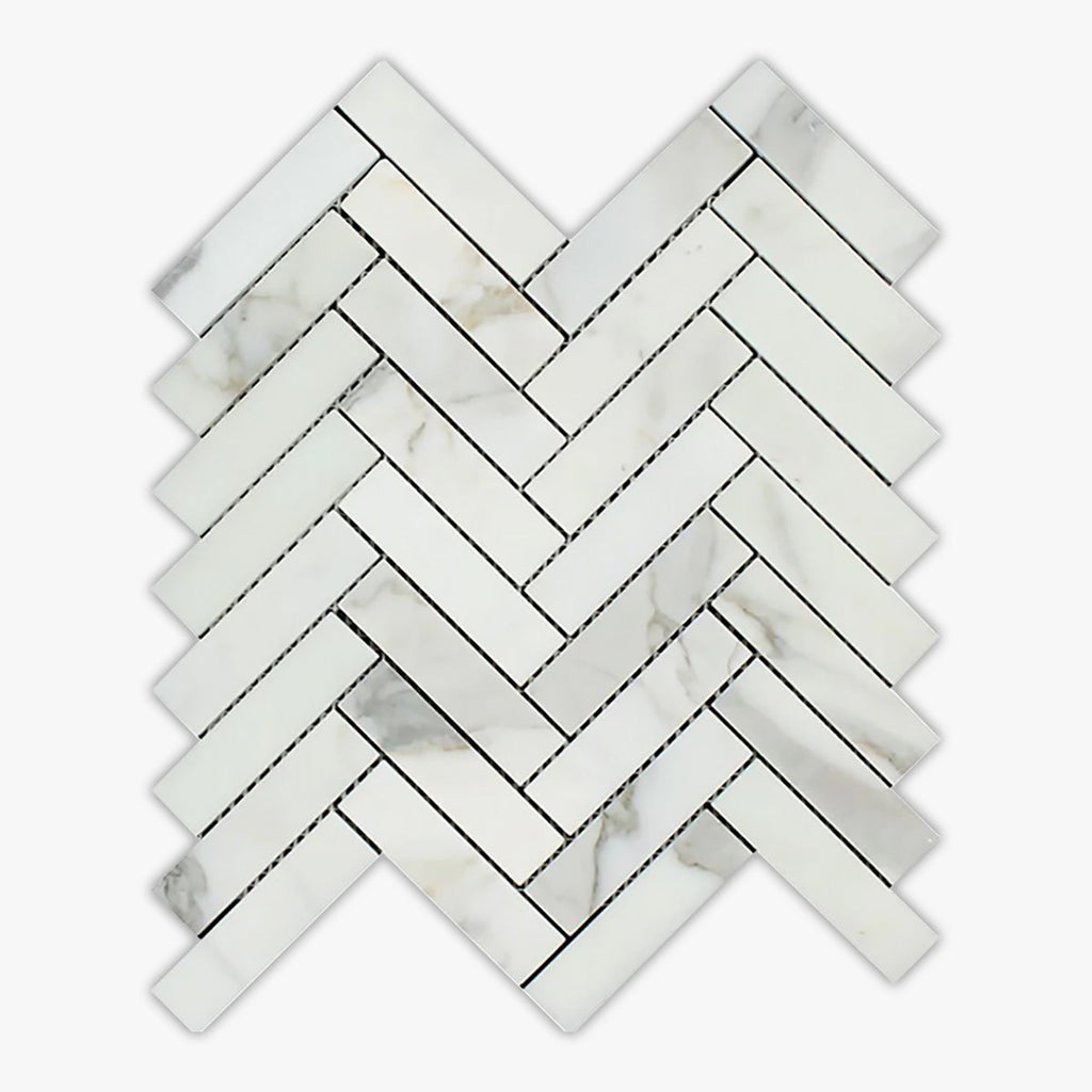 Classic Calacatta Gold Honed 1x4 Herringbone Marble Mosaic