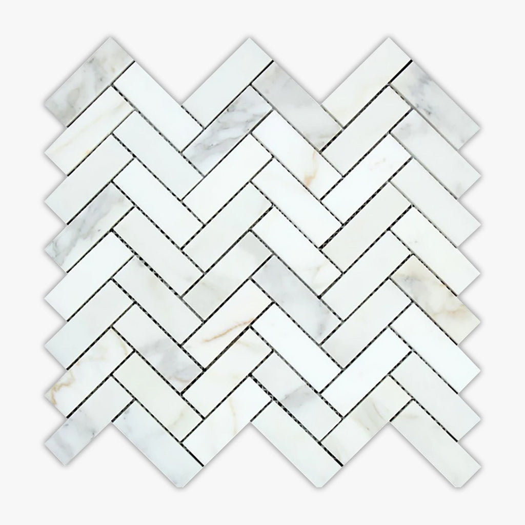 Classic Calacatta Gold Polished 1x3 Herringbone Marble Mosaic