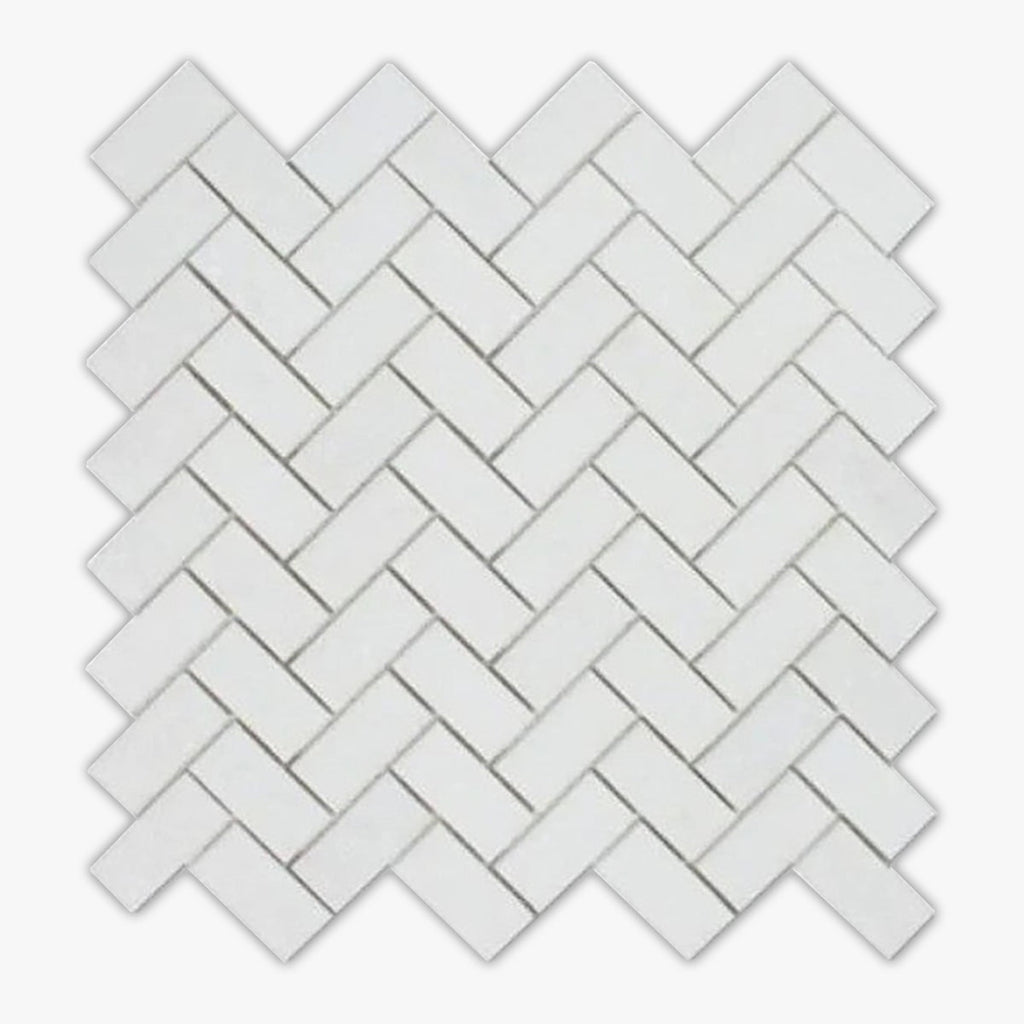 Thassos White Honed 1x2 Herringbone Marble Mosaic