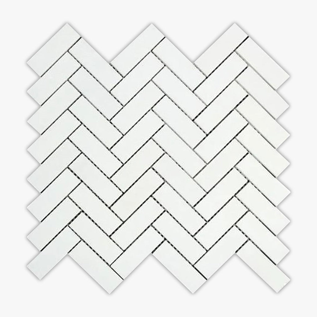 Thassos White Honed 1x3 Herringbone Marble Mosaic