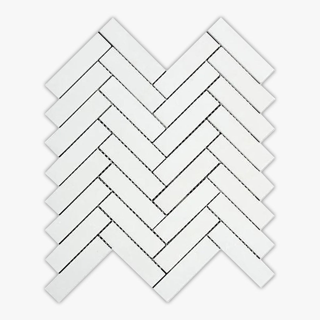 Thassos White Honed 1x4 Herringbone Marble Mosaic