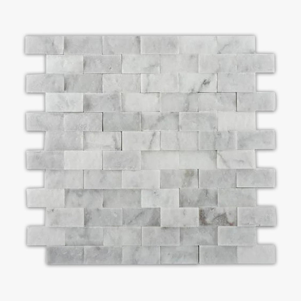 Bianco Carrara Split Face 1x2 Brick Marble Mosaic