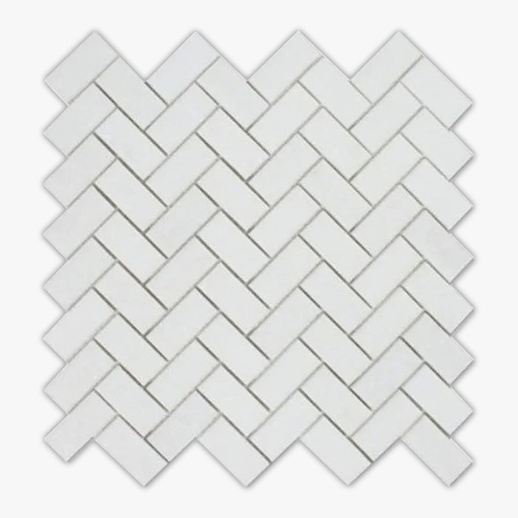 Thassos White Polished 1x2 Herringbone Marble Mosaic