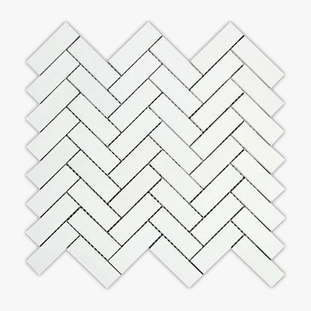 Thassos White Polished 1x3 Herringbone Marble Mosaic