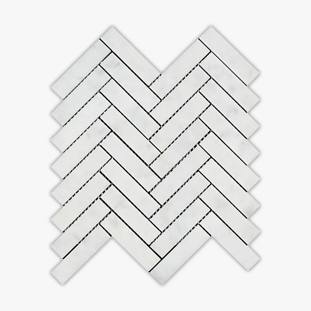 Bianco Carrara Polished 1x4 Herringbone Marble Mosaic