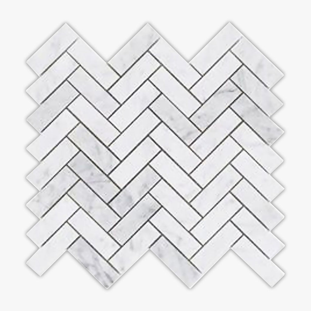 Bianco Carrara Polished 1x3 Herringbone Marble Mosaic