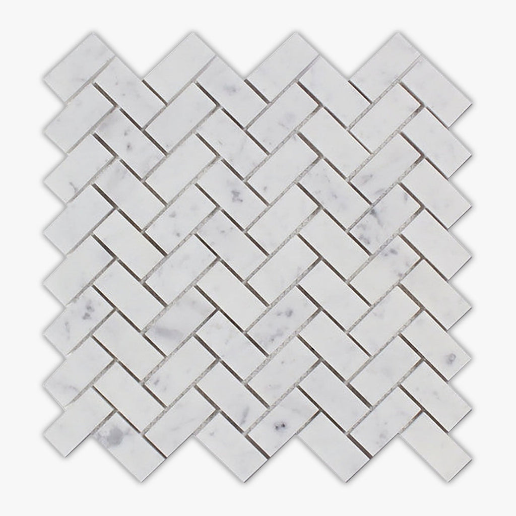 Bianco Carrara Honed 1x2 Herringbone Marble Mosaic