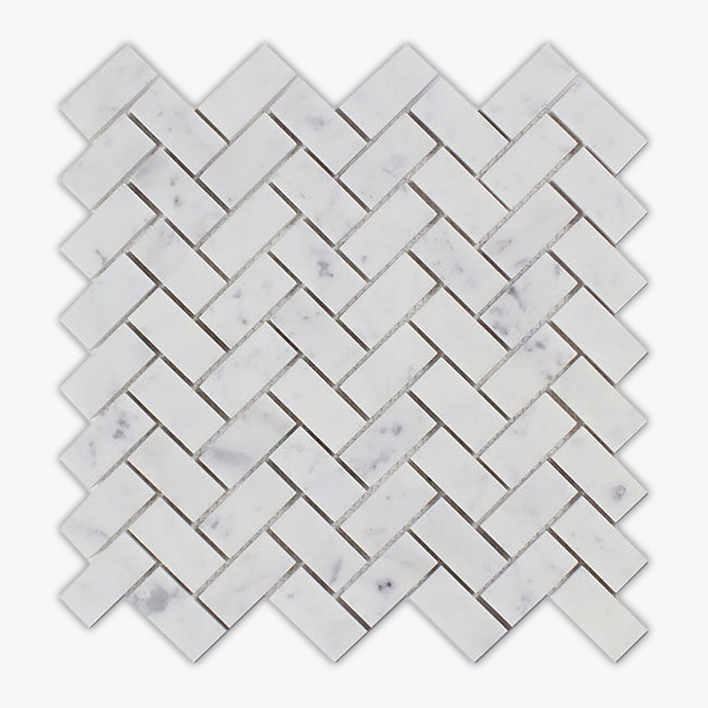 Bianco Carrara Polished 1x2 Herringbone Marble Mosaic